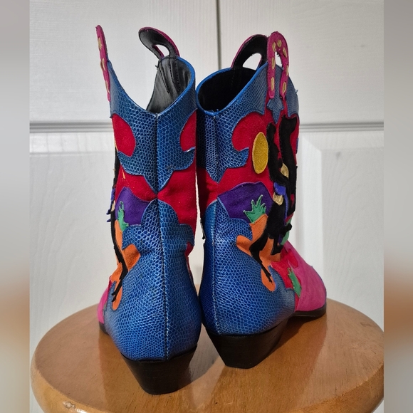 80s Vintage Zalo Colorful Suede Cowboy Boots Womens size 6.5 Made in Spain - Picture 5 of 16